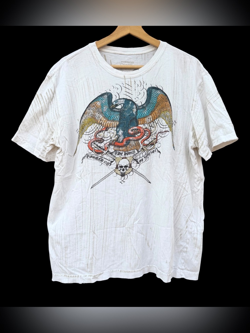 Y2K Express Eagle Graphic T-Shirt White Size XL Vtg Grunge Distressed
